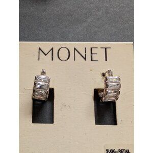 Monet Silver-Tone Hoop Earrings With Clear Cubic Zirconia Stones For Women